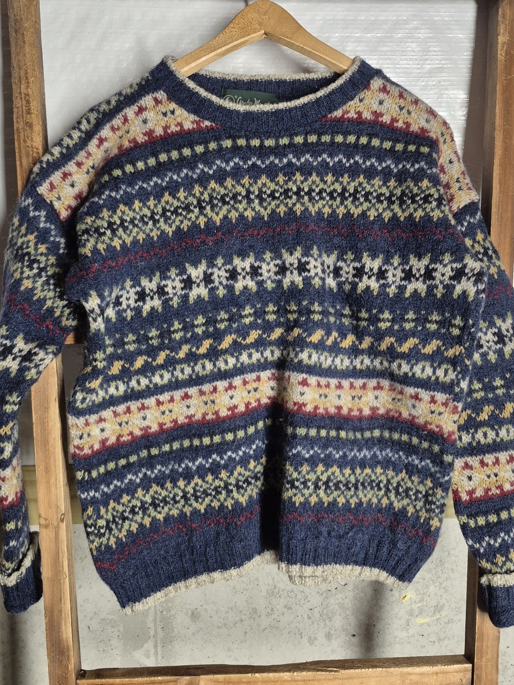 Gander Mountain Navy Fair Isle Crewneck Sweater with Cream and Red Accents